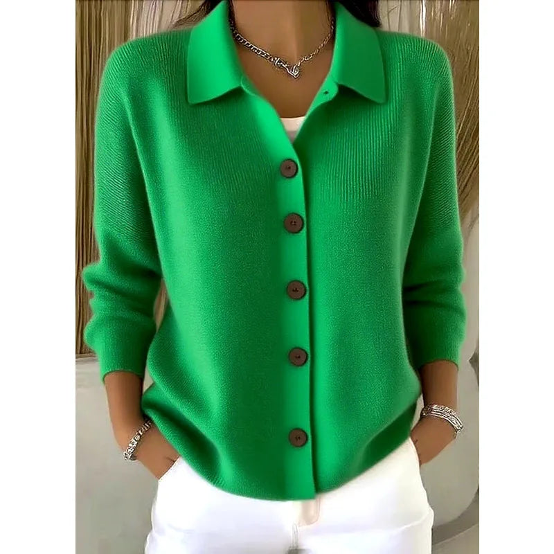 Polo Neck Button Knit Cardigan