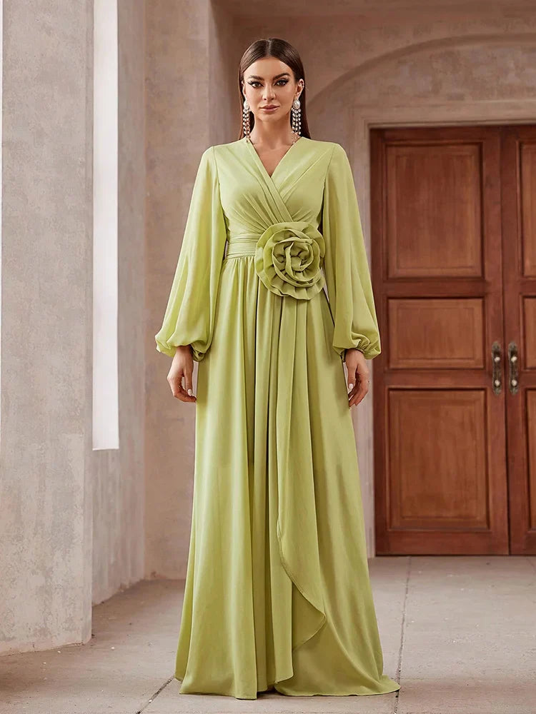 Elegant Floral Lantern Sleeve Dress