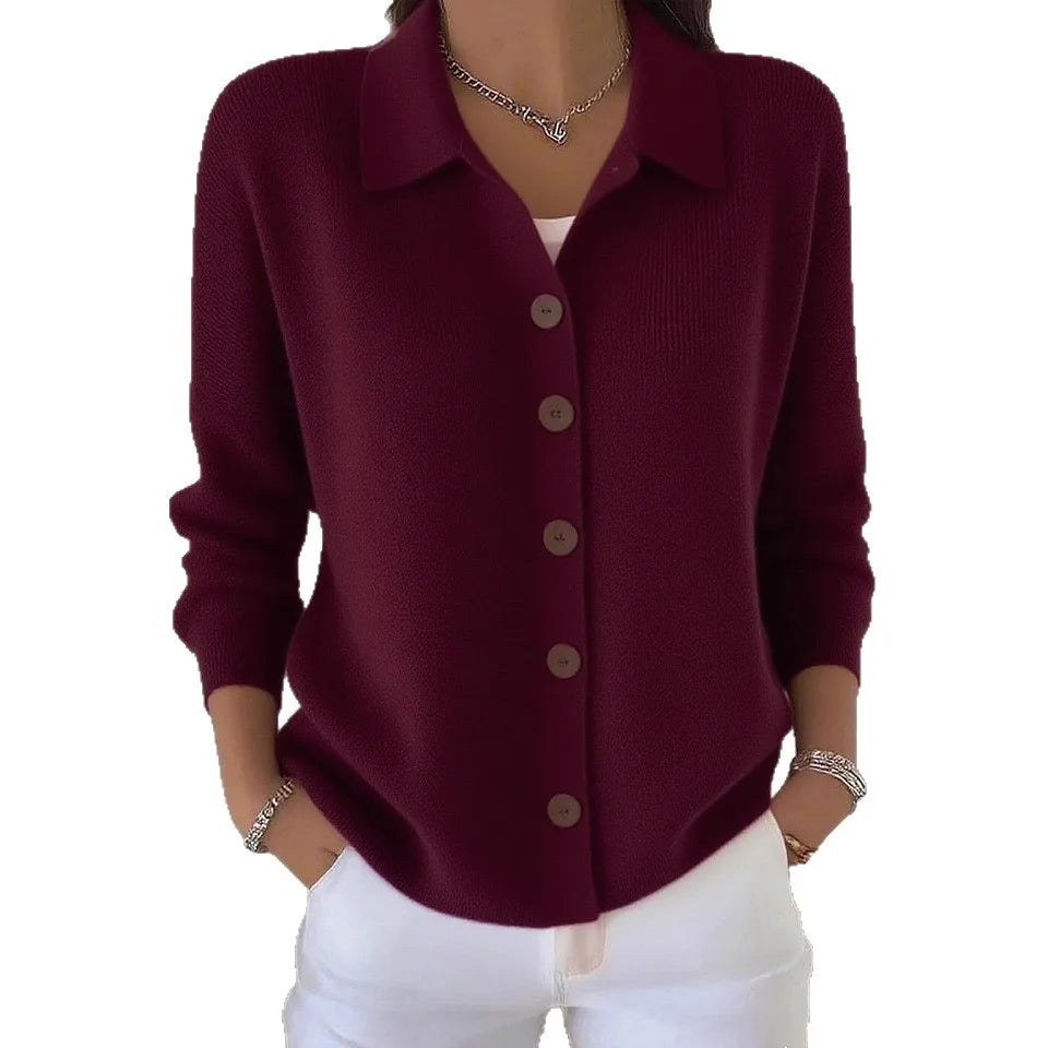 Polo Neck Button Knit Cardigan