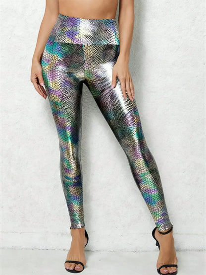 Snake Pattern Gold-Embossed Leggings