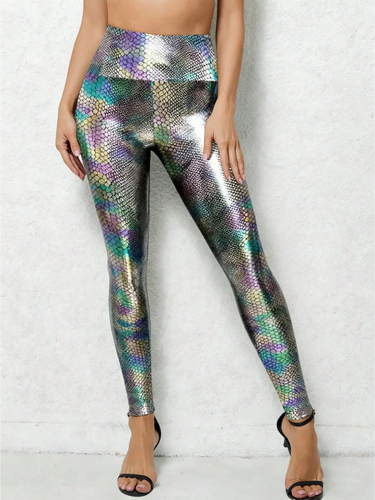 Snake Pattern Gold-Embossed Leggings