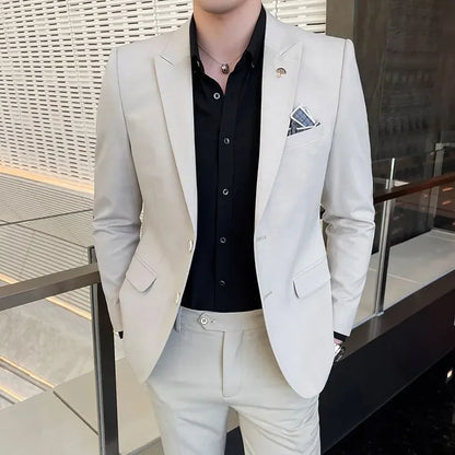 High-End Plaid Slim Business Suit