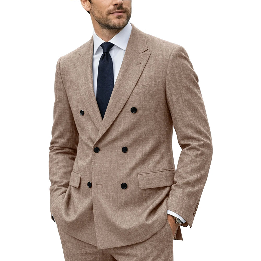 Linen Double-Breasted Peak-Lapel Suit