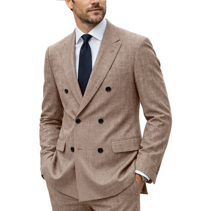 Linen Double-Breasted Peak-Lapel Suit