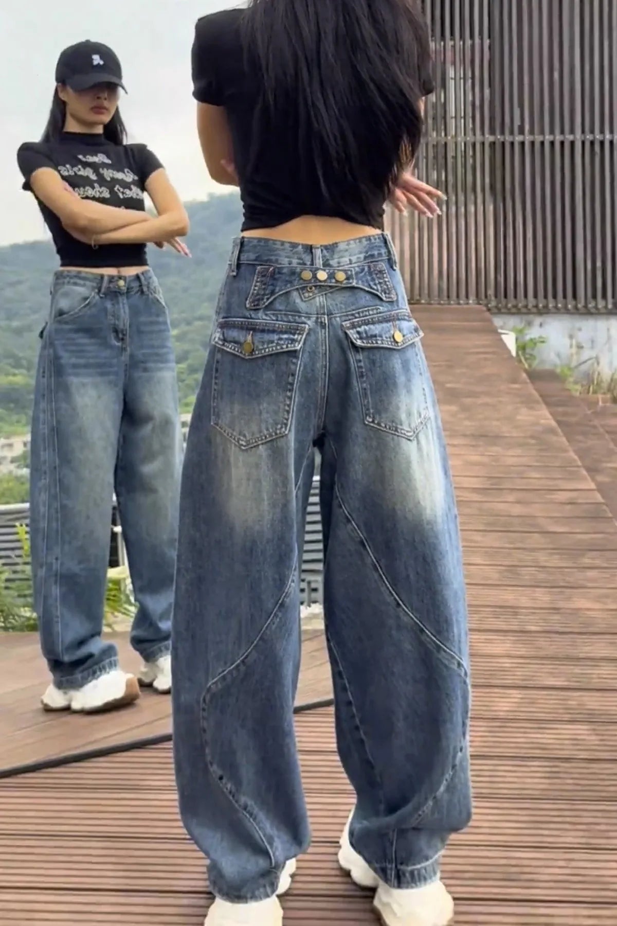 Thin Wide-Leg Straight Jeans