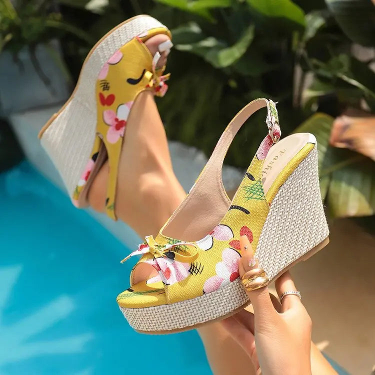 Floral Wedge Slip Sandals