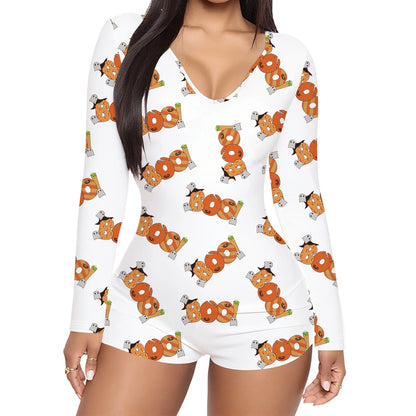 Halloween Print Long-Sleeve Jumpsuit