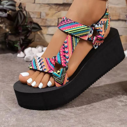 Patchwork Wedge Sandals