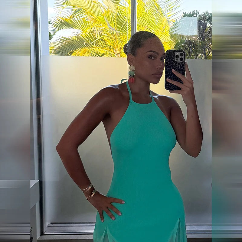 Open-Back Halter Maxi Dress