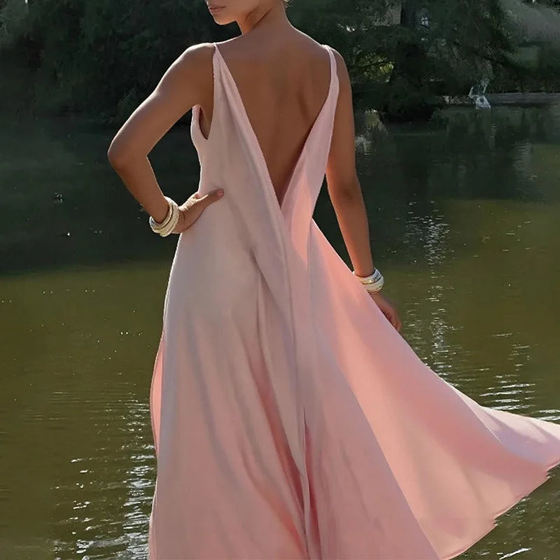 Backless Square Collar Maxi Dress