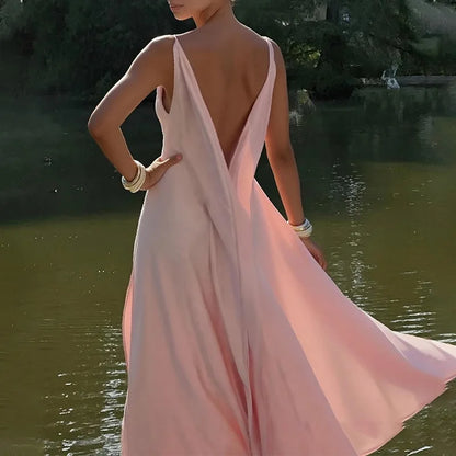 Backless Square Collar Maxi Dress