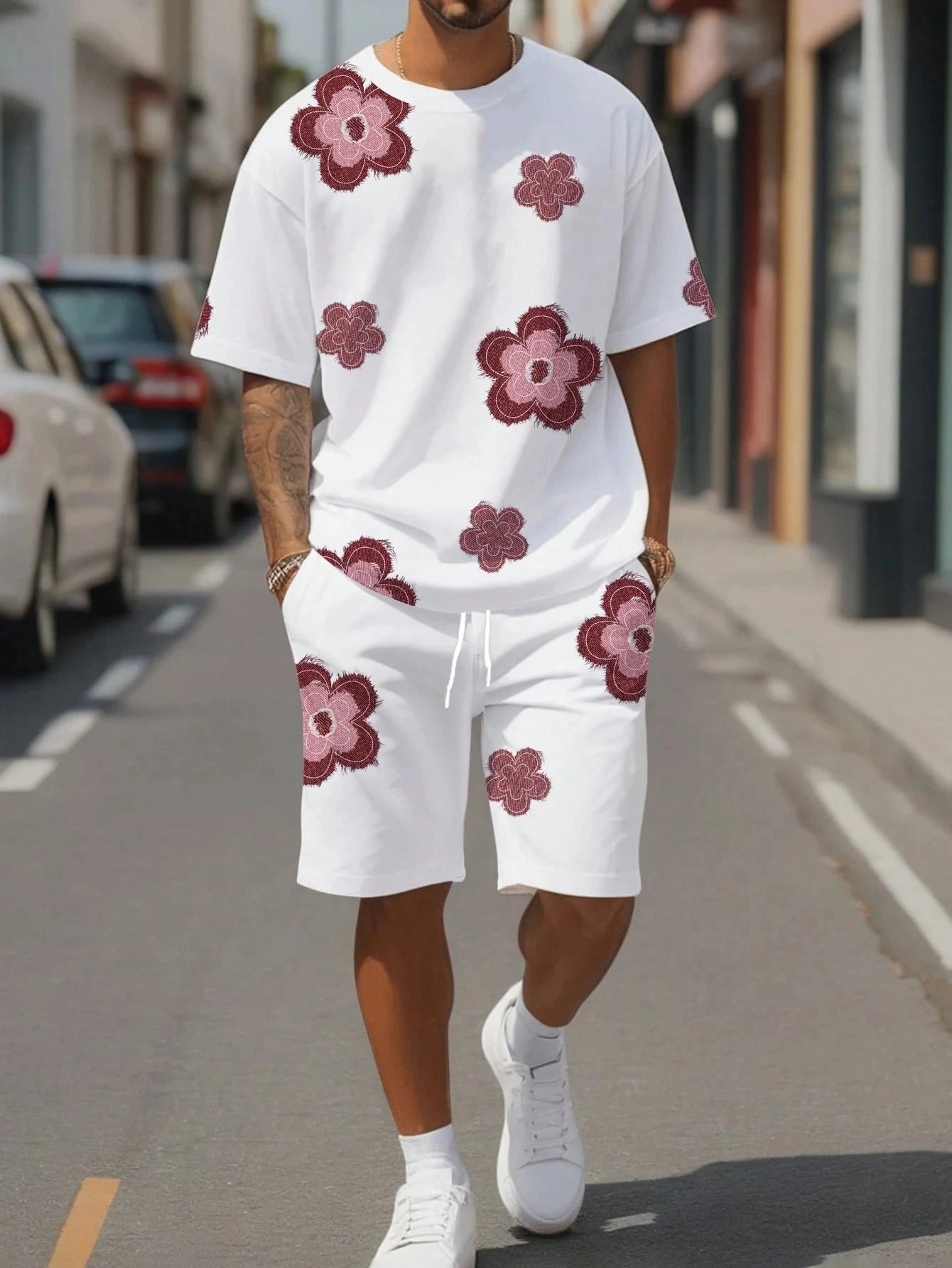 Floral Graphic O-Neck Shorts Set