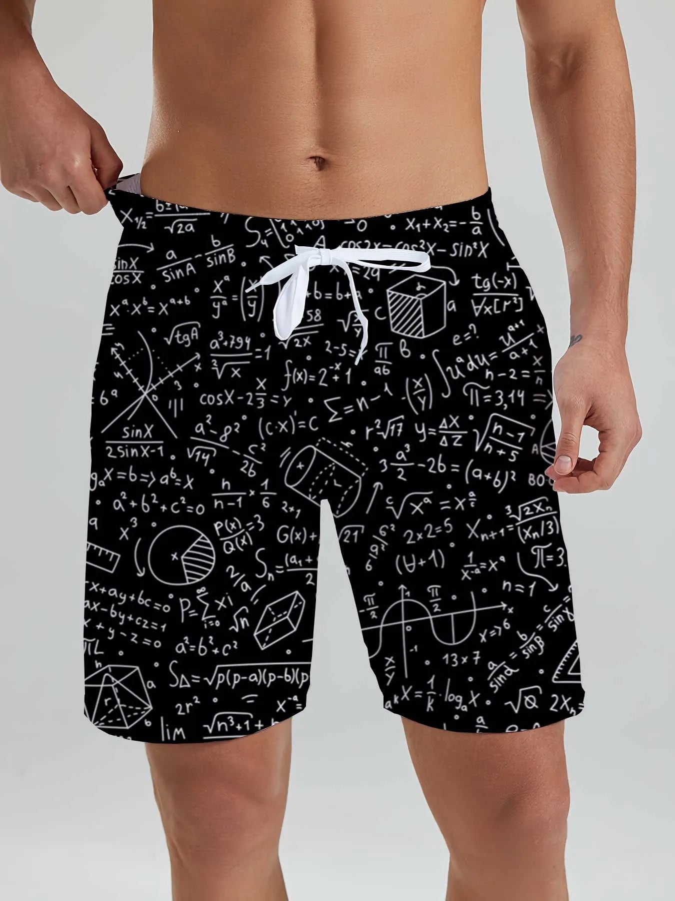 Hawaiian Math Print Beach Shorts
