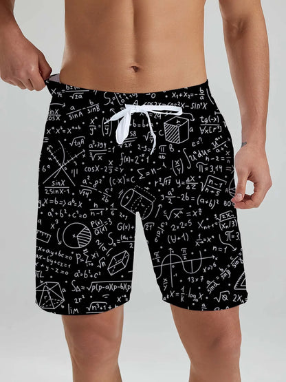 Hawaiian Math Print Beach Shorts