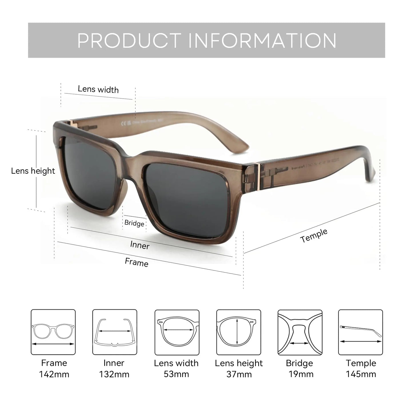 Polarized UV400  Retro Rectangle Sunglasses