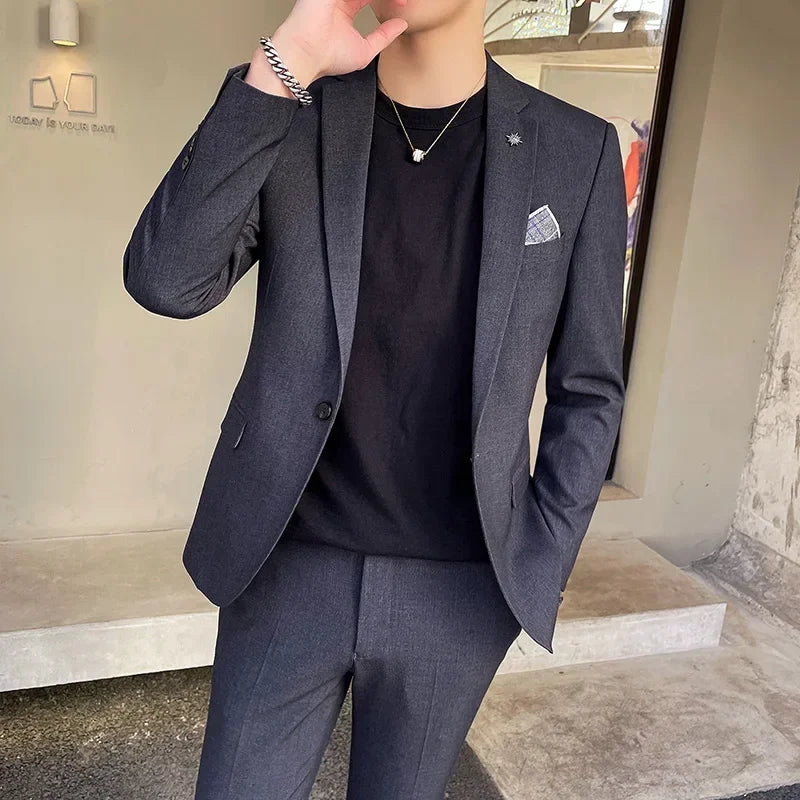 High-End Plaid Slim Business Suit