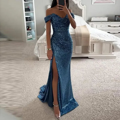 Luxury Sequins Sparkling Off-Shoulder Party Dress