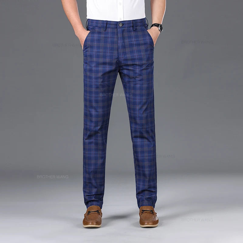 Cotton Plaid Slim Fit Trousers