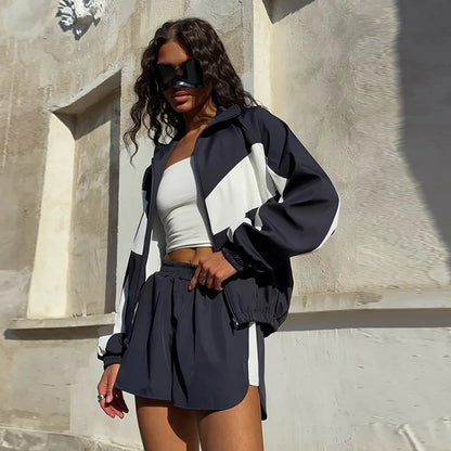 Color-Block Zip Jacket Set