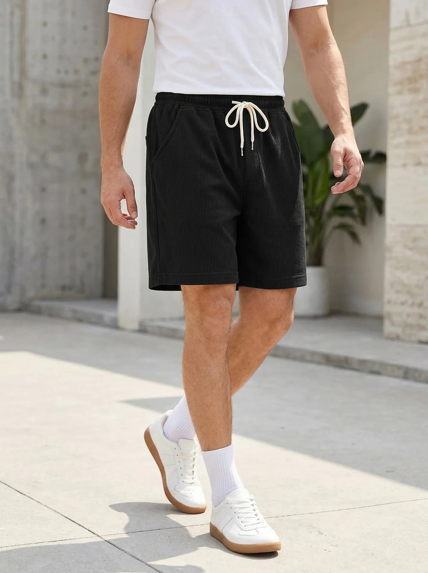 Corduroy Striped Textured Casual Shorts