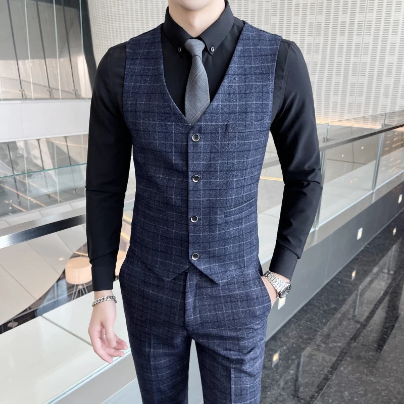 Plaid Three-Piece Wedding Suit Ensemble