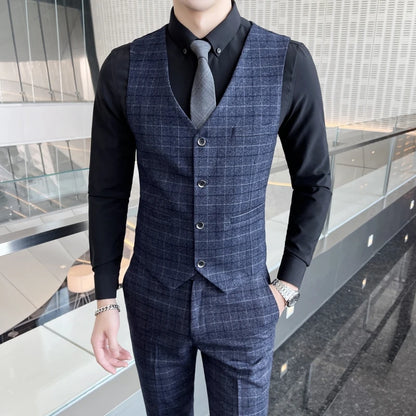 Plaid Three-Piece Wedding Suit Ensemble