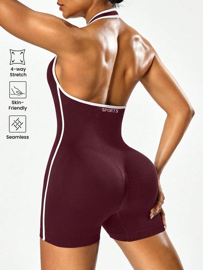 Color-Block Backless Yoga Jumpsuit