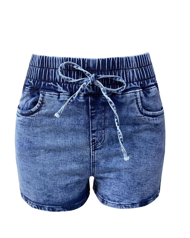 Lace-Up Denim Shorts