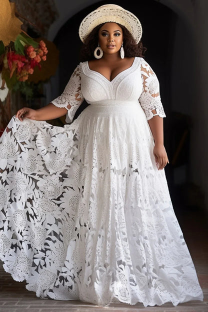 Lace V-Neck Wedding Maxi Dress