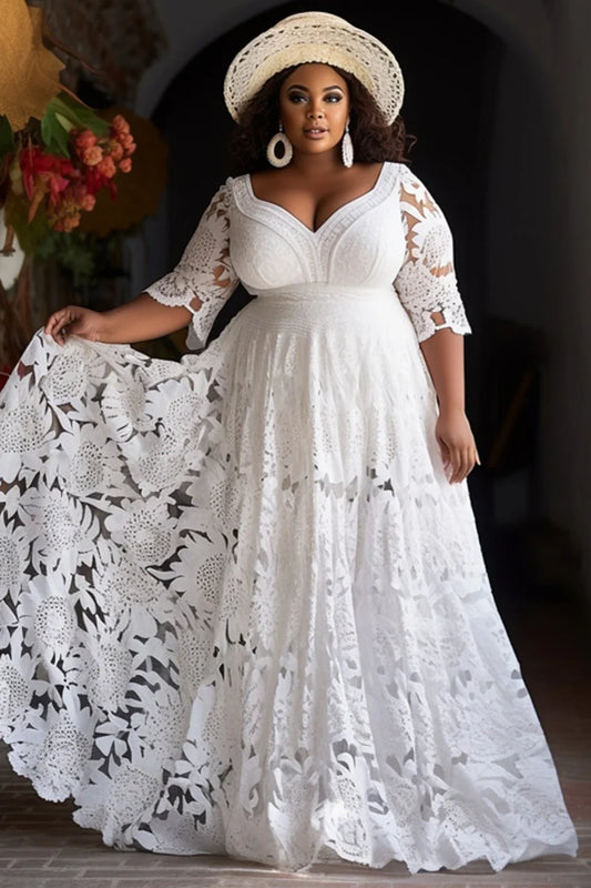 Lace V-Neck Wedding Maxi Dress