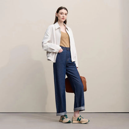 Amii Letter Embossed Jeans