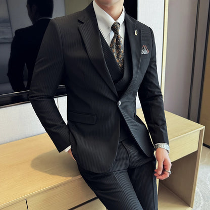 Luxury Stripe Slim Tuxedo Three-Piece
