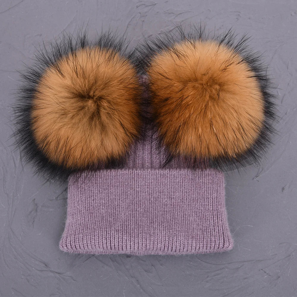 Double Fur Pompom Beanie