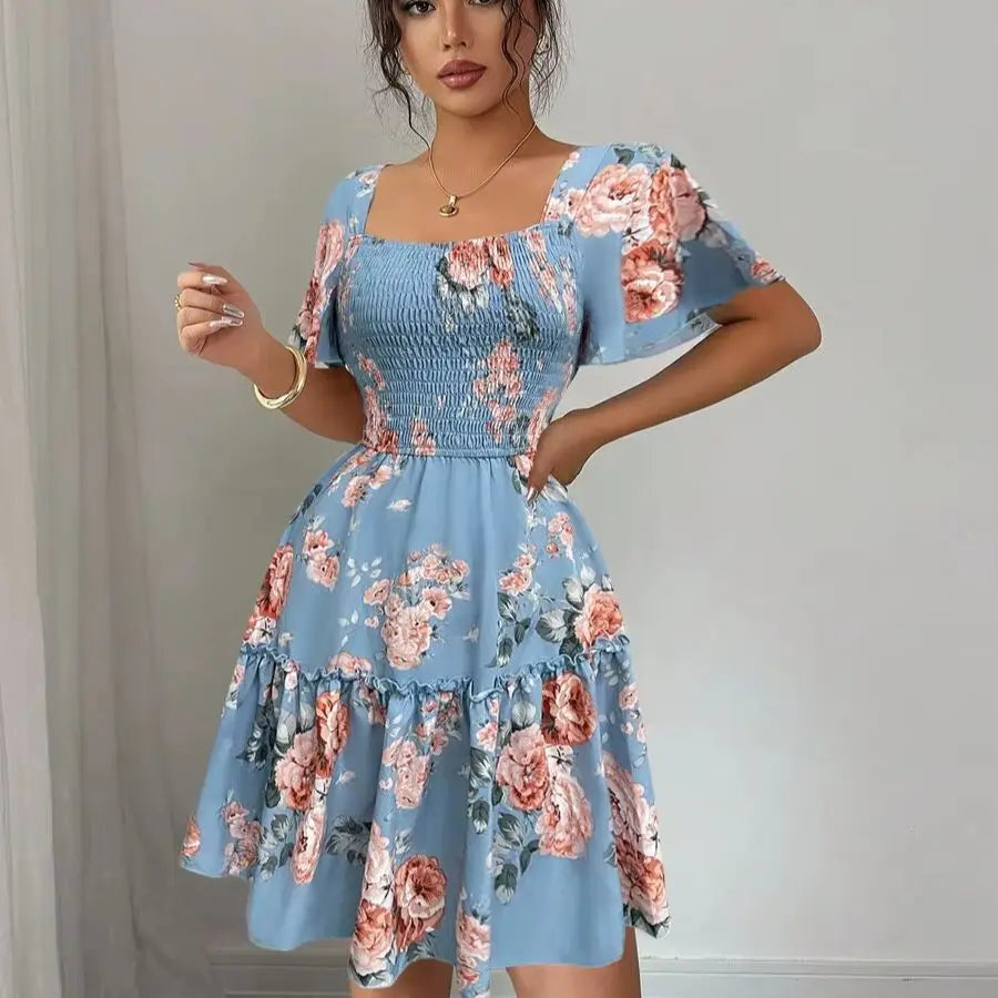 Floral Batwing-Sleeve Mini Dress