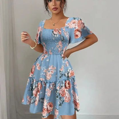 Floral Batwing-Sleeve Mini Dress