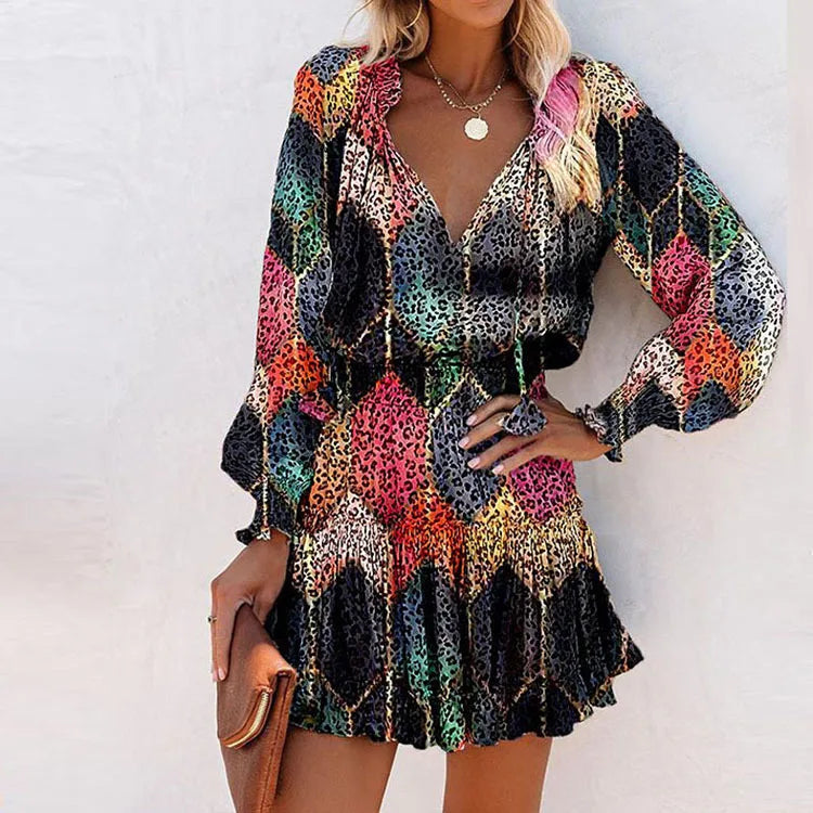 Leopard Print V-Neck Mini Dress