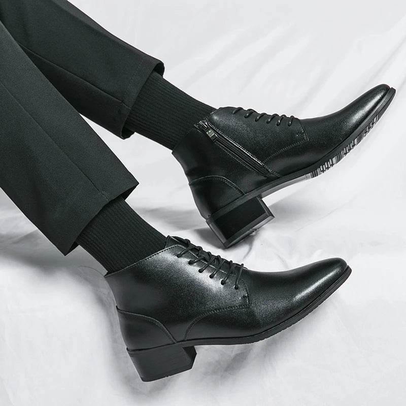 Leather Round Toe Ankle Boots