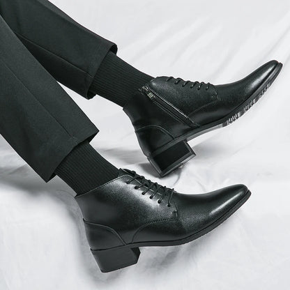 Leather Round Toe Ankle Boots