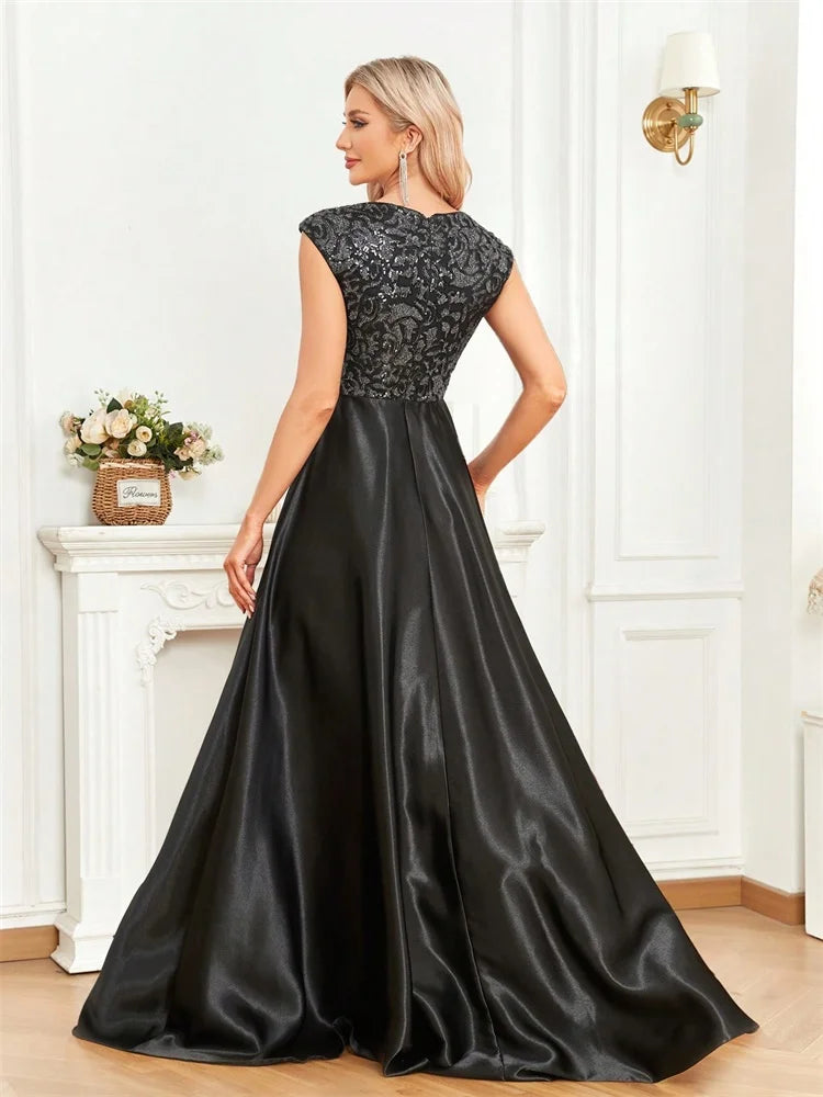 Luxury U-neck Black Formal Evening Dress