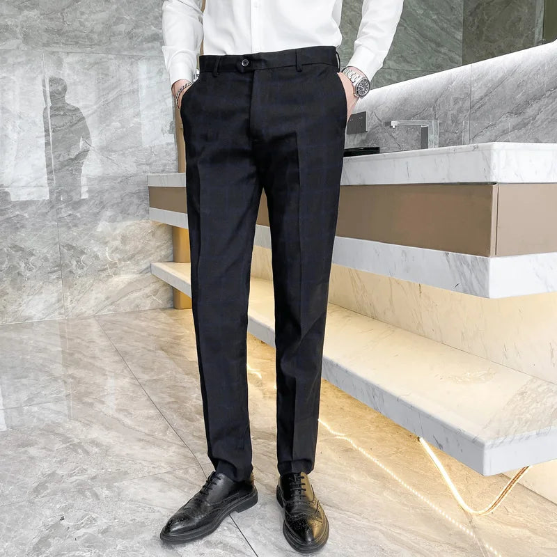 Plaid Slim Leg Work Trousers