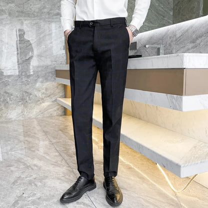 Plaid Slim Leg Work Trousers