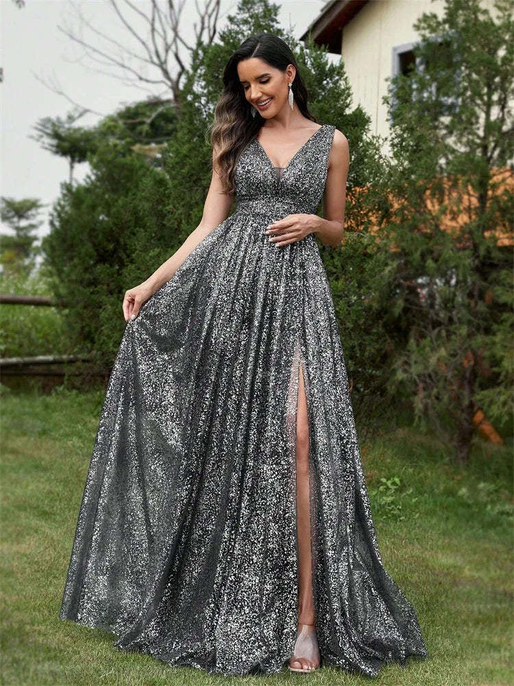 V-neck Sequins Mermaid Party Dress