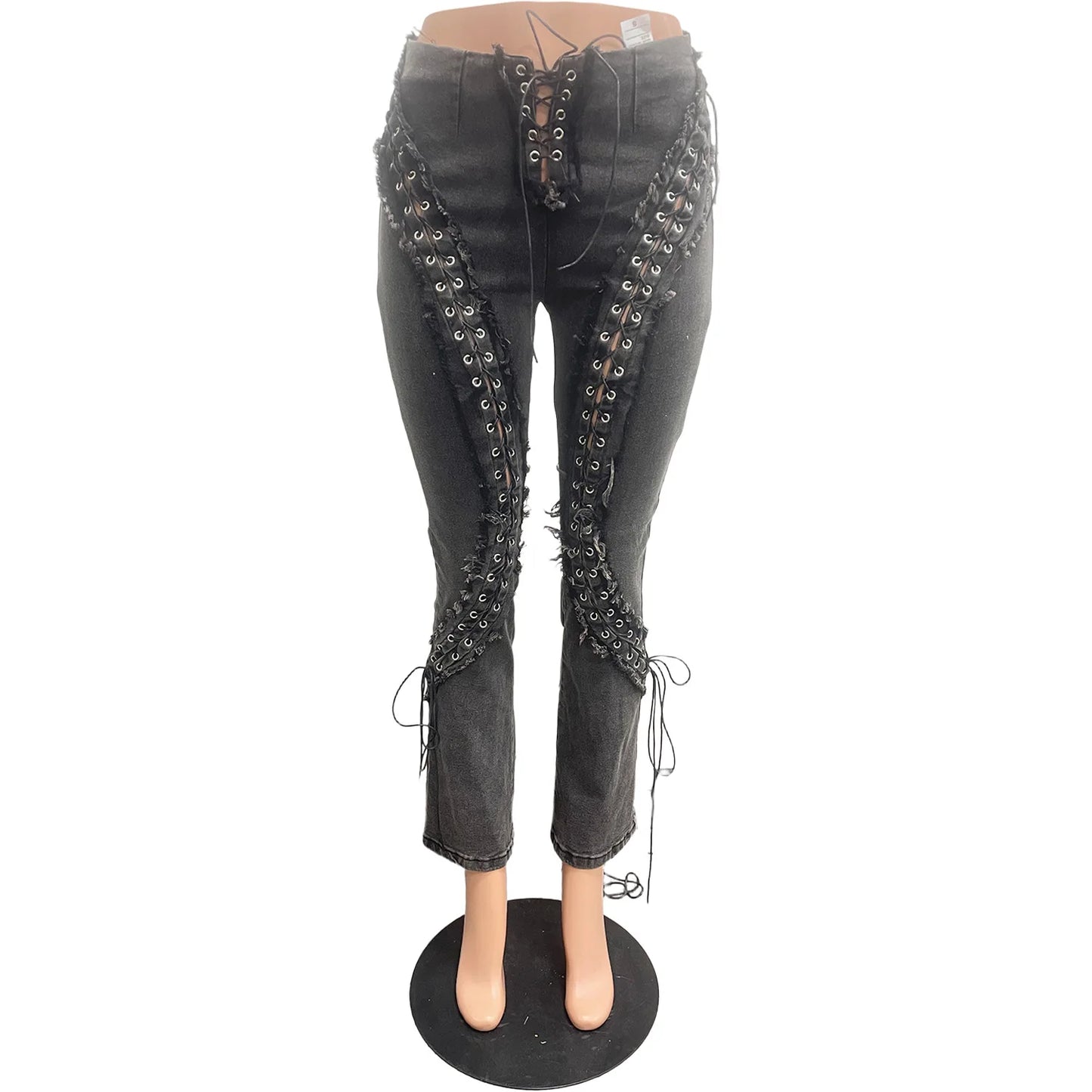 Lace-Up Flare Punk Jeans