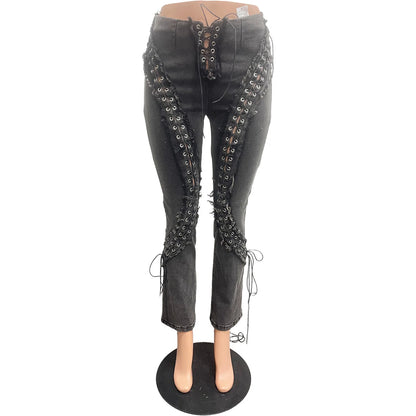 Lace-Up Flare Punk Jeans