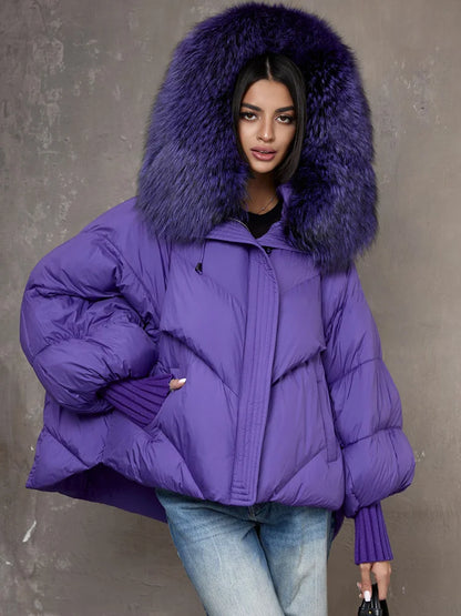 Hooded Puffer Coat with Fur Collar