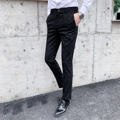 Plaid Striped Slim Suit Trousers