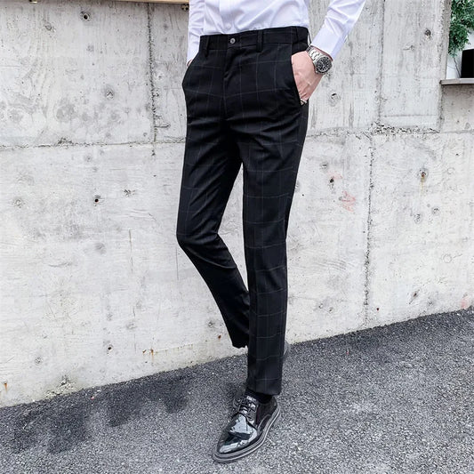 Plaid Striped Slim Suit Trousers