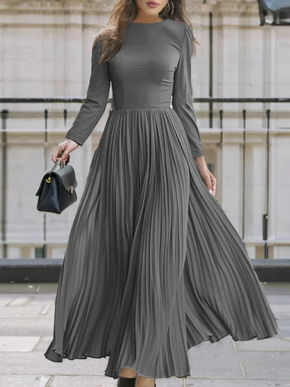 Pleated Long Sleeve Maxi Dress