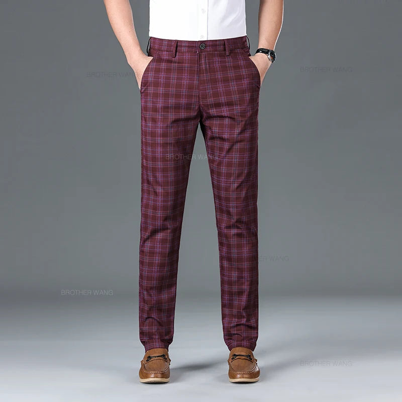 Cotton Plaid Slim Fit Trousers
