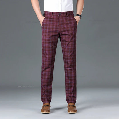 Cotton Plaid Slim Fit Trousers